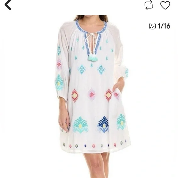 Tommy Bahama embroidered white tunic cover-up with pockets - Picture 2 of 7